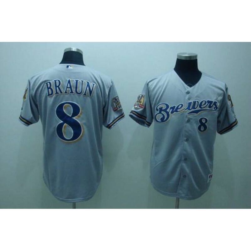 686347918c20f_1 Brewers #8 Ryan Braun Stitched Grey MLB Jersey