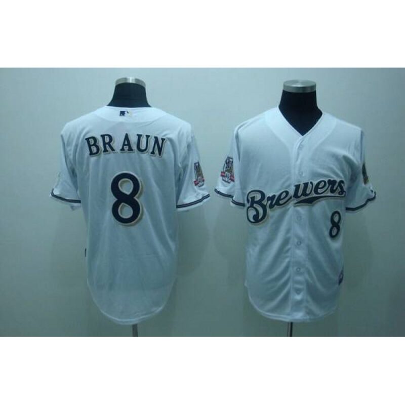 6863479a614c4_1 Brewers #8 Ryan Braun Stitched White MLB Jersey