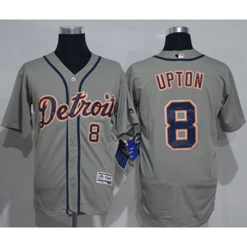 686347c7e7e20_1 Tigers #8 Justin Upton Grey Flexbase Authentic Collection Stitched MLB Jersey