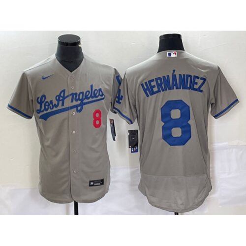 686347e113459_1 Men's Los Angeles Dodgers #8 Enrique Hernandez Gray Flex Base Stitched Baseball Jersey