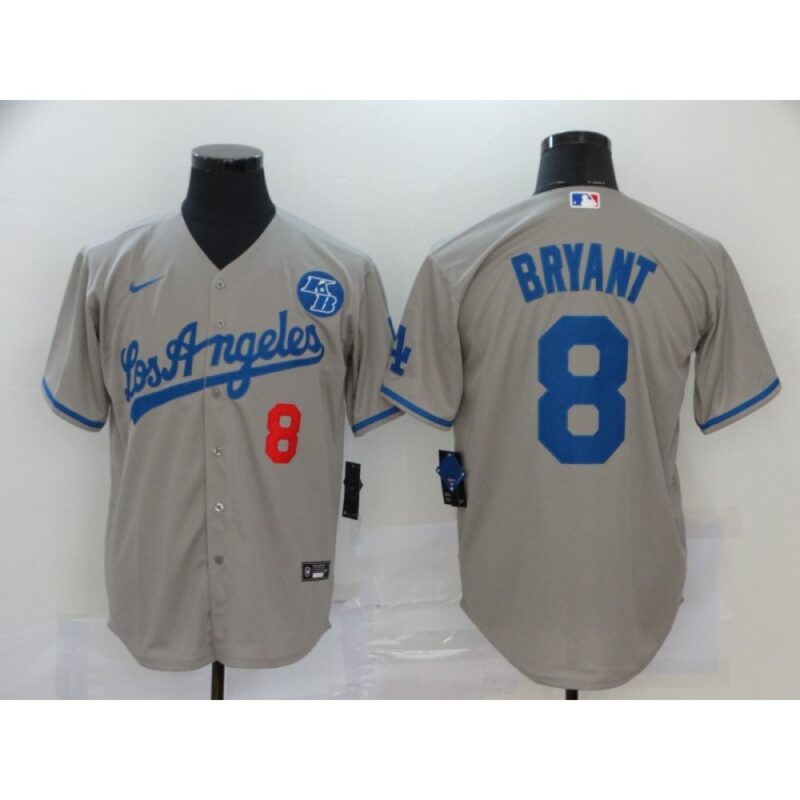 686347e459961_1 Men's Los Angeles Dodgers #8 Kobe Bryant Grey 2020 KB Patch Cool Base Stitched Jersey