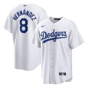686347f044df9_1 Men's Los Angeles Dodgers #8 Kike Hernandez White Cool Base Stitched Jersey