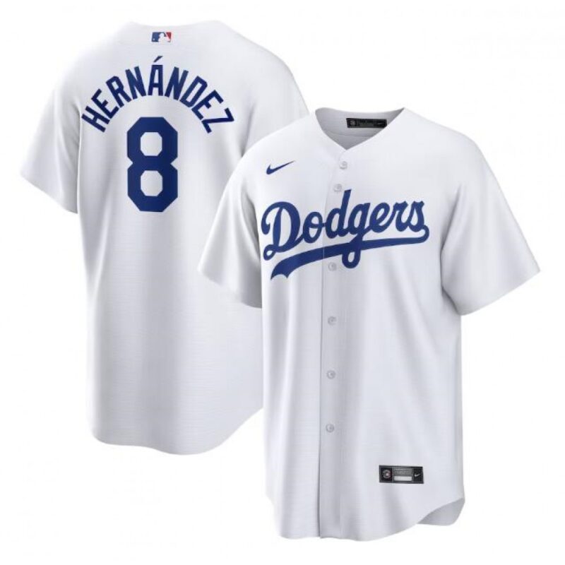 686347f044df9_1 Men's Los Angeles Dodgers #8 Kike Hernandez White Cool Base Stitched Jersey
