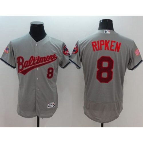 6863480f033a5_1 Orioles #8 Cal Ripken Grey Fashion Stars & Stripes Flexbase Authentic Stitched MLB Jersey