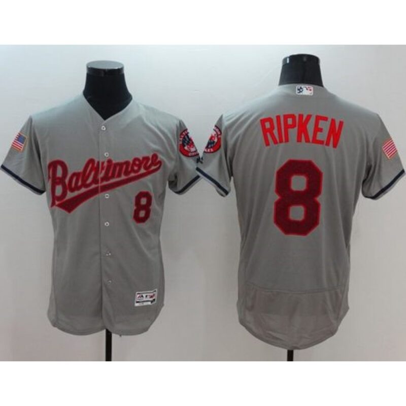 6863480f033a5_1 Orioles #8 Cal Ripken Grey Fashion Stars & Stripes Flexbase Authentic Stitched MLB Jersey