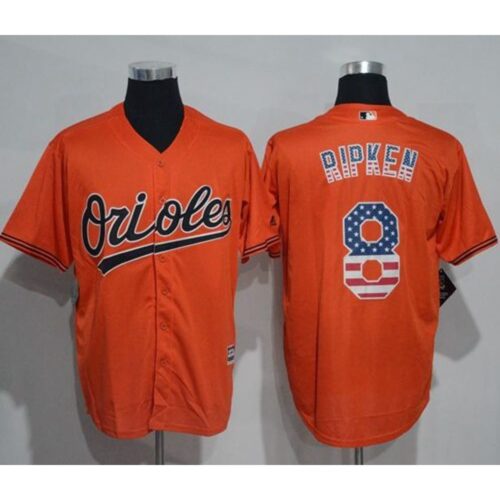 6863481e48e43_1 Orioles #8 Cal Ripken Orange USA Flag Fashion Stitched MLB Jersey