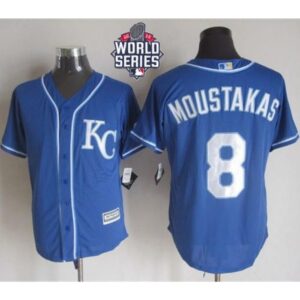 686348989c789_1 Royals #8 Mike Moustakas Blue Alternate 2 New Cool Base W/2015 World Series Patch Stitched MLB Jersey