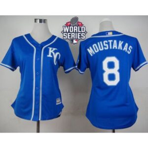 6863489b9780d_1 Royals #8 Mike Moustakas Blue Alternate 2 W/2015 World Series Patch Women's Stitched MLB Jersey