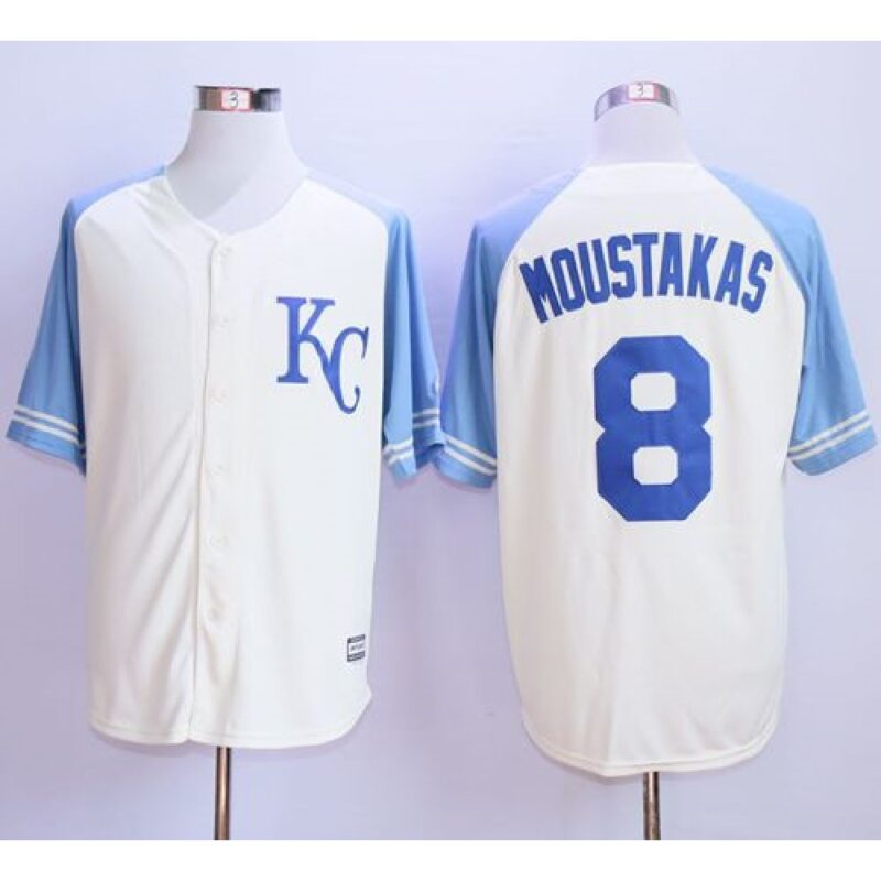686348a3510b4_1 Royals #8 Mike Moustakas Cream Exclusive Vintage Stitched MLB Jersey