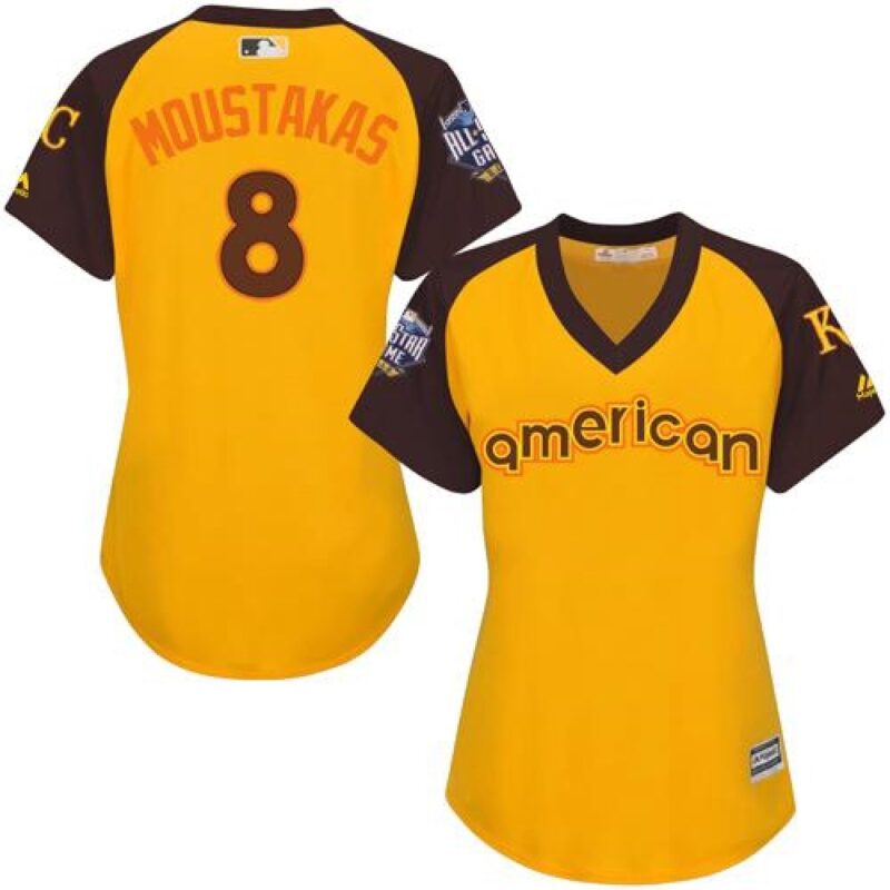 686348a905caf_1 Royals #8 Mike Moustakas Gold 2016 All-Star American League Women's Stitched MLB Jersey