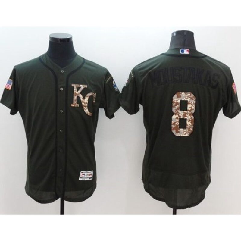 686348ae9fd92_1 Royals #8 Mike Moustakas Green Flexbase Authentic Collection Salute to Service Stitched MLB Jersey