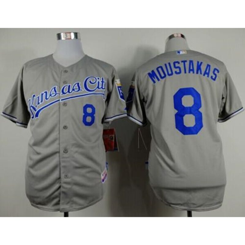 686348b71a187_1 Royals #8 Mike Moustakas Grey Cool Base Stitched MLB Jersey