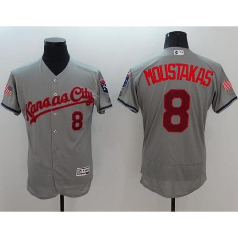 686348bd4ab04_1 Royals #8 Mike Moustakas Grey Fashion Stars & Stripes Flexbase Authentic Stitched MLB Jersey