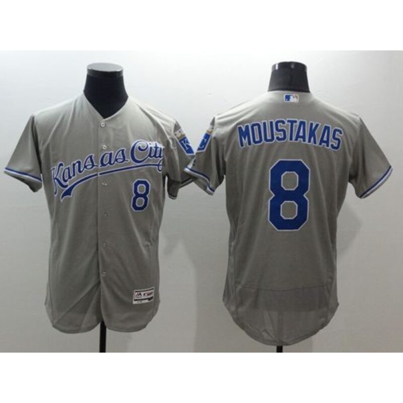 686348c058bbb_1 Royals #8 Mike Moustakas Grey Flexbase Authentic Collection Stitched MLB Jersey