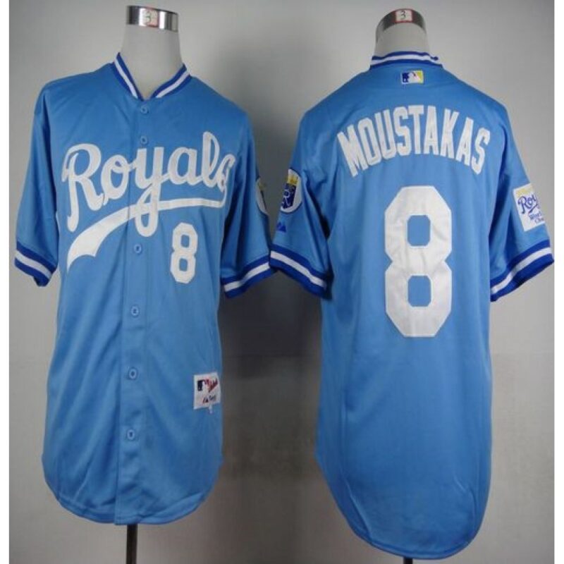686348c3c8d94_1 Royals #8 Mike Moustakas Light Blue 1985 Turn Back The Clock Stitched MLB Jersey