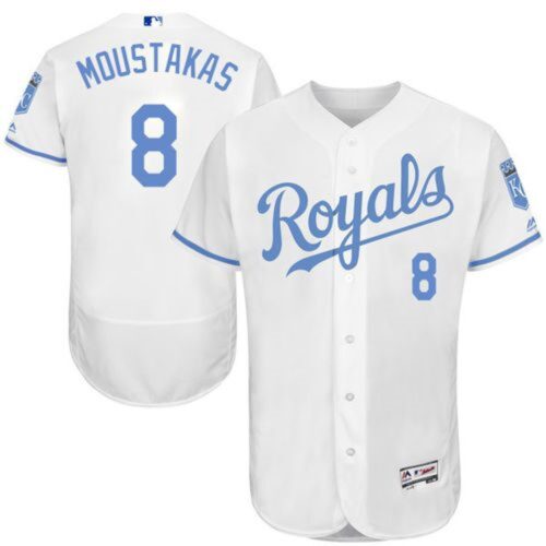 686349019705c_1 Royals #8 Mike Moustakas White Flexbase Authentic Collection 2016 Father's Day Stitched MLB Jersey
