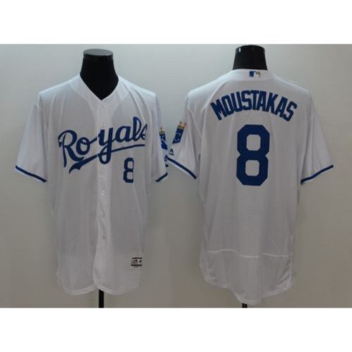 686349074872c_1 Royals #8 Mike Moustakas White Flexbase Authentic Collection Stitched MLB Jersey