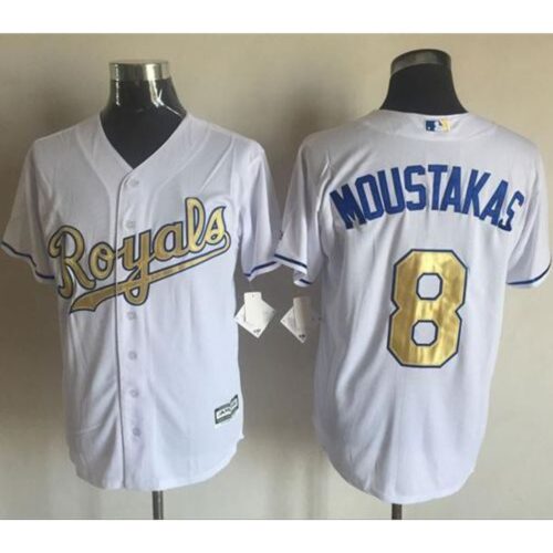 6863490ee2fef_1 Royals #8 Mike Moustakas White New Cool Base 2015 World Series Champions Gold Program Stitched MLB Jersey
