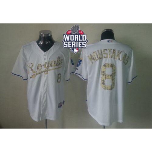686349179a2f5_1 Royals #8 Mike Moustakas White USMC Cool Base W/2015 World Series Patch Stitched MLB Jersey