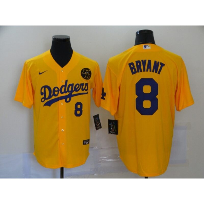 6863494001967_1 Men's Los Angeles Dodgers #8 Kobe Bryant Yellow 2020 KB Patch Cool Base Stitched Jersey