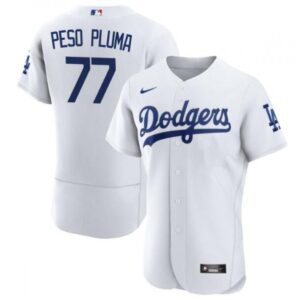 68634a81bc3dc_1 Men's Los Angeles Dodgers #77 Peso Pluma White Flex Base Stitched Baseball Jersey