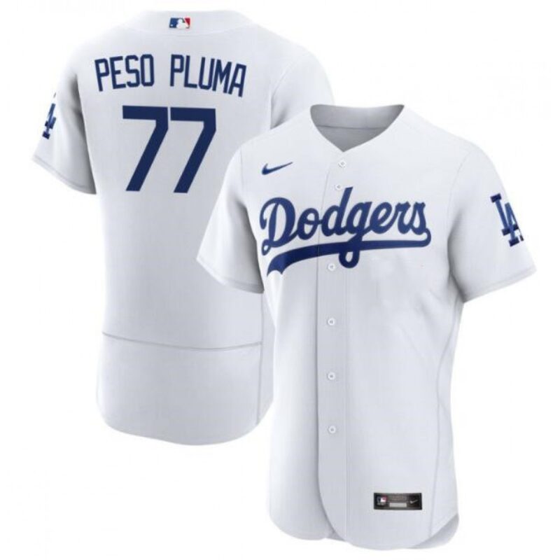 68634a81bc3dc_1 Men's Los Angeles Dodgers #77 Peso Pluma White Flex Base Stitched Baseball Jersey