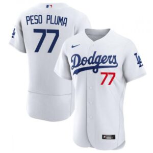 68634a8501856_1 Men's Los Angeles Dodgers #77 Peso Pluma White Flex Base Stitched Baseball Jersey