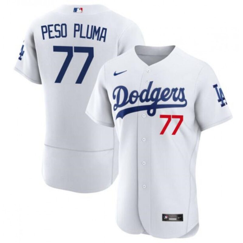 68634a8501856_1 Men's Los Angeles Dodgers #77 Peso Pluma White Flex Base Stitched Baseball Jersey