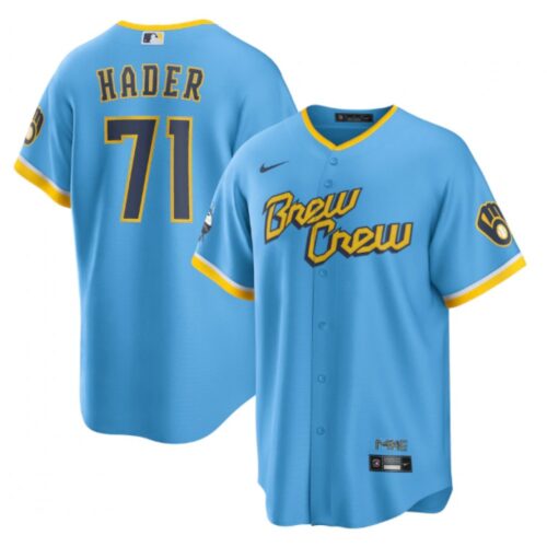 68634aeab430f_1 Men's Milwaukee Brewers #71 Josh Hader 2022 Powder Blue City Connect Cool Base Stitched Jersey