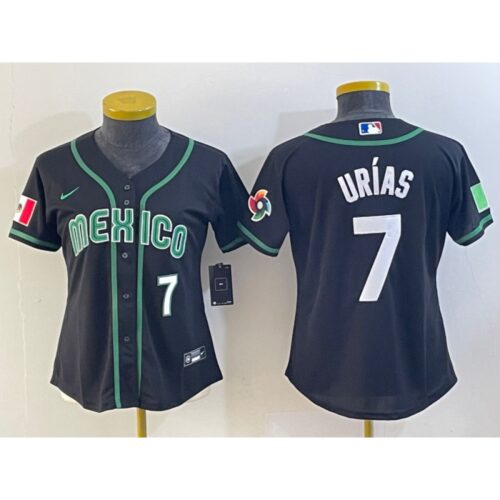 68634b2044b79_1 Youth Mexico Baseball #7 Julio Urias 2023 Black World Baseball Classic With Patch Stitched Jersey