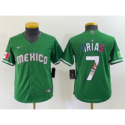 68634b22b2714_1 Youth Mexico Baseball #7 Julio Urias 2023 Green World Baseball Classic With Patch Stitched Jersey