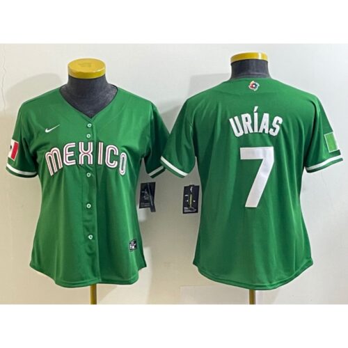 68634b255a99c_1 Youth Mexico Baseball #7 Julio Urias 2023 Green World Baseball Classic Stitched Jersey
