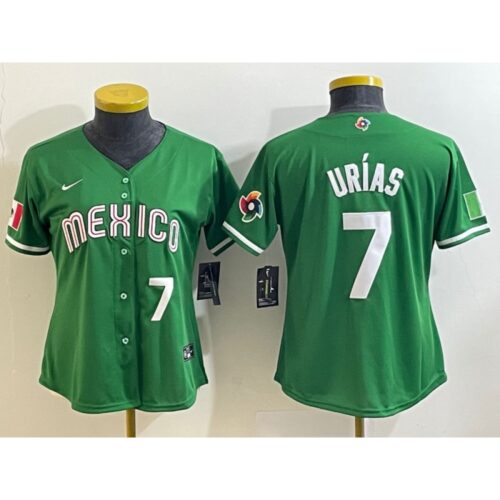 68634b27e73af_1 Youth Mexico Baseball #7 Julio Urias 2023 Green World Baseball Classic With Patch Stitched Jersey