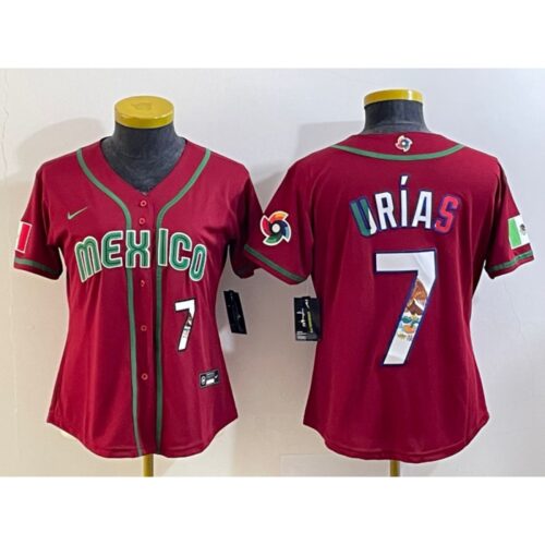 68634b2a9a7bd_1 Youth Mexico Baseball #7 Julio Urias 2023 Red World Baseball Classic Stitched Jersey