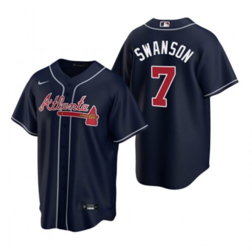 68634b3ca5730_1 Youth Atlanta Braves #7 Dansby Swanson Navy Cool Base Stitched Jersey