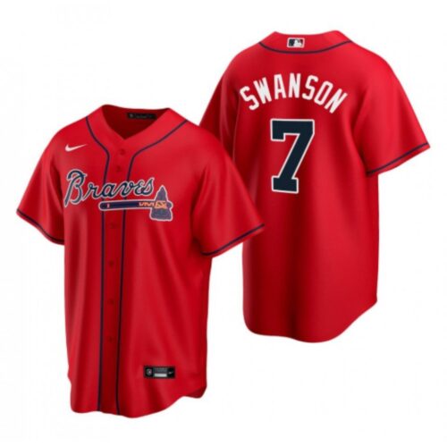 68634b3f1b93f_1 Youth Atlanta Braves #7 Dansby Swanson Red Cool Base Stitched Jersey