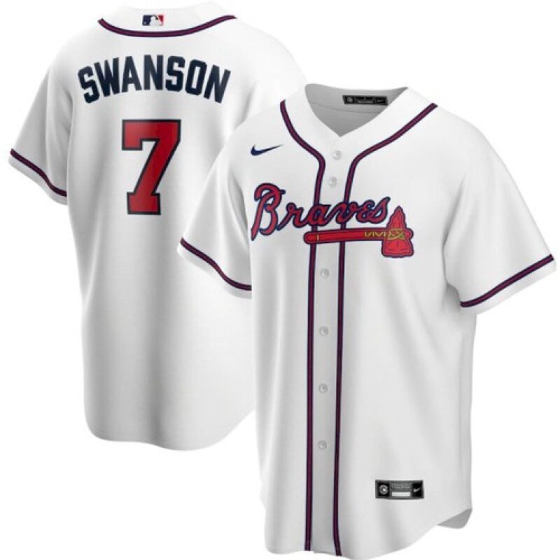 68634b41a4f75_1 Youth Atlanta Braves #7 Dansby Swanson White Cool Base Stitched Jersey