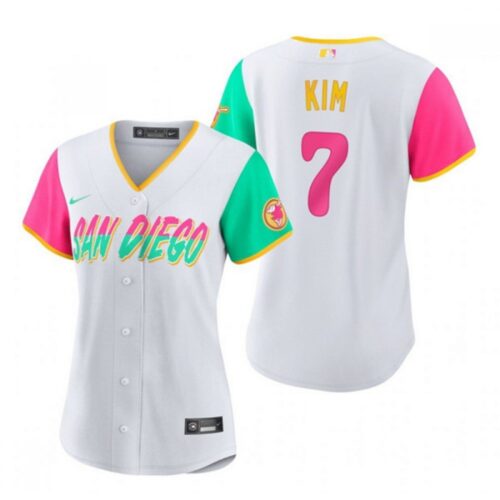 68634b57ccc46_1 Women's San Diego Padres #7 Ha Seong Kim 2022 White City Connect Cool Base Stitched Baseball Jersey(Run Small)