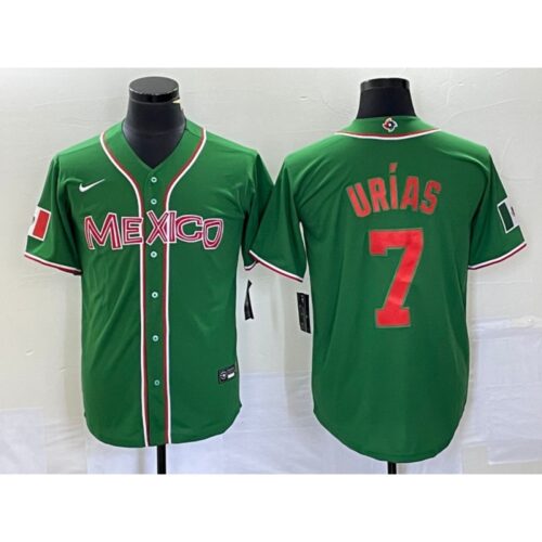 68634bff7a14d_1 Men's Mexico Baseball #7 Julio Urias 2023 Green World Baseball With Patch Classic Stitched Jersey