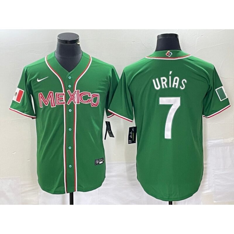 68634c029e965_1 Men's Mexico Baseball #7 Julio Urias 2023 Green World Baseball With Patch Classic Stitched Jersey