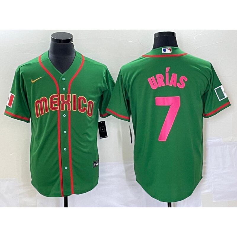 68634c15cf8b7_1 Men's Mexico Baseball #7 Julio Urias 2023 Green World Baseball With Patch Classic Stitched Jersey