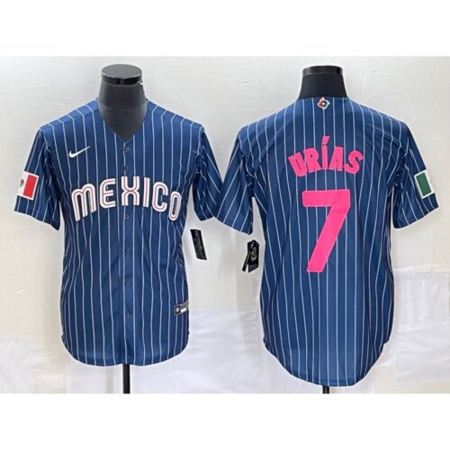 68634c32c91bd_1 Men's Mexico Baseball #7 Julio Urias 2023 Navy World Baseball Classic Stitched Jersey