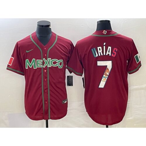 68634c489a9f4_1 Men's Mexico Baseball #7 Julio Urias Red 2023 World Baseball Classic Stitched Jersey