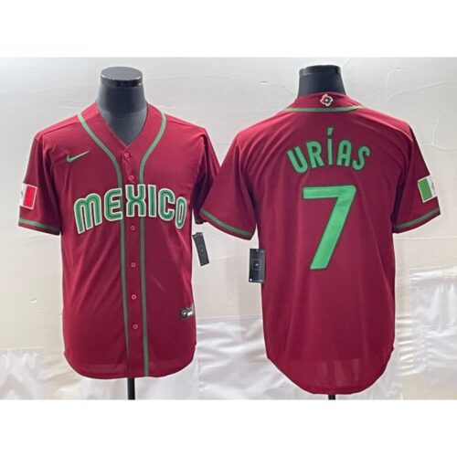 68634c518baea_1 Men's Mexico Baseball #7 Julio Urias 2023 Red World Baseball Classic Stitched Jersey