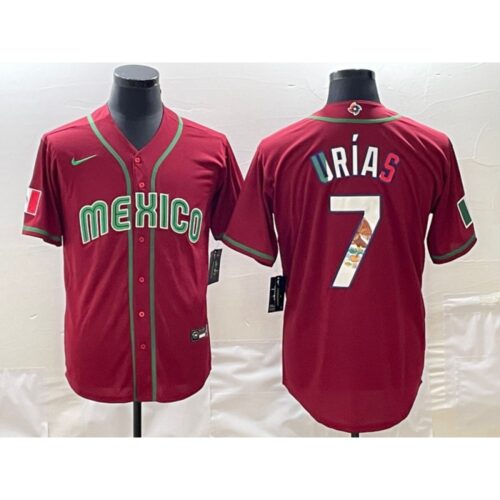 68634c54846b9_1 Men's Mexico Baseball #7 Julio Urias 2023 Red World Baseball Classic Stitched Jersey