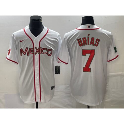 68634c7079563_1 Men's Mexico Baseball #7 Julio Urias White 2023 World Baseball Classic Stitched Jersey