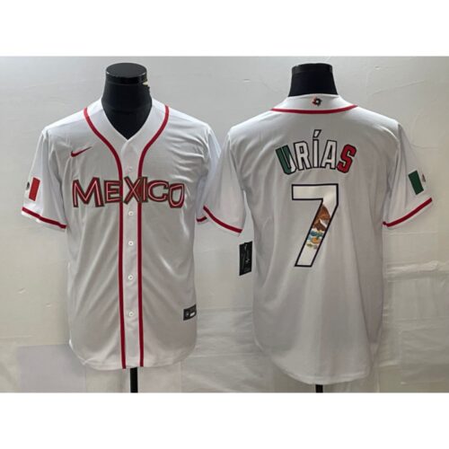 68634c76ee123_1 Men's Mexico Baseball #7 Julio Urias 2023 White World Baseball With Patch Classic Stitched Jersey