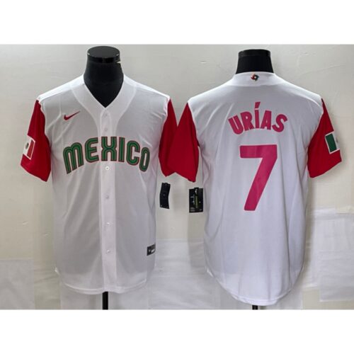 68634c8081126_1 Men's Mexico Baseball #7 Julio Urias 2023 White Red World Baseball With Patch Classic Stitched Jersey