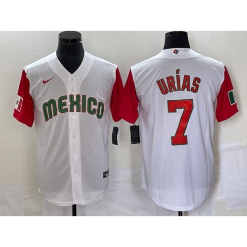 68634c8ff0ea5_1 Men's Mexico Baseball #7 Julio Urias 2023 White Red World Baseball With Patch Classic Stitched Jersey