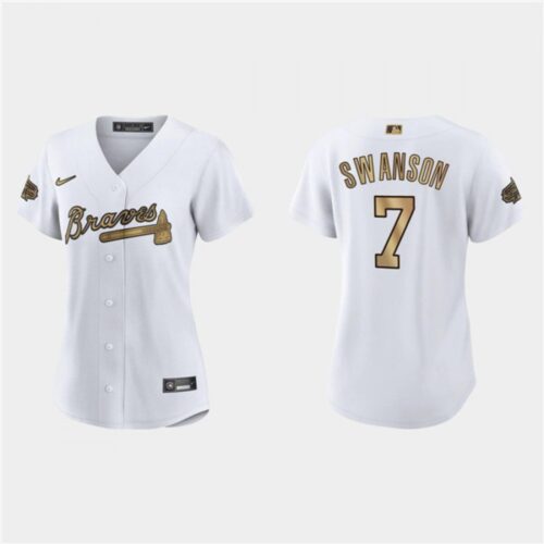 68634cd2c8420_1 Women's Atlanta Braves #7 Dansby Swanson 2022 All-Star White Stitched Baseball Jersey(Run Small)